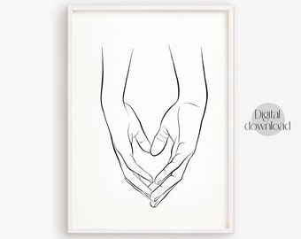 Holding Hands Line Art Print: Minimalist Couple Gift (Digital Download)