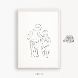 Brother Print, Brother Little Brother Line Art, Brothers Gift, Family Wall Art, Mothers Day, Gift for Mom, Nursery Print