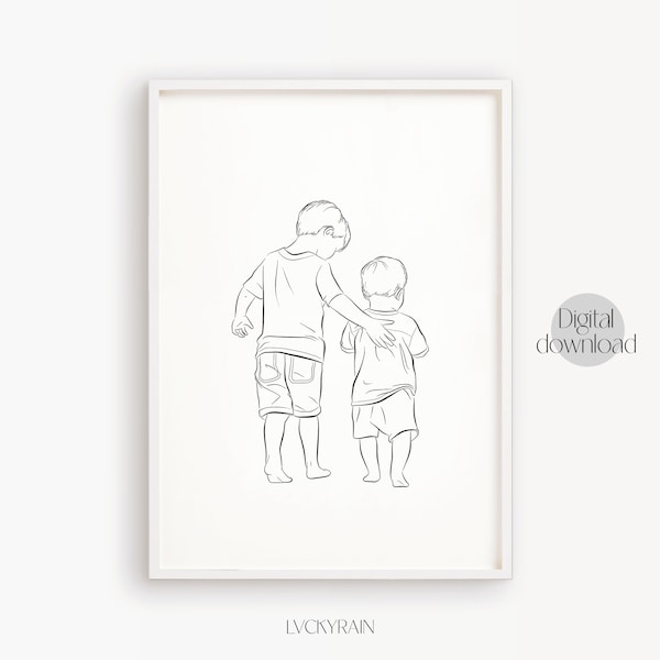 Brother Print, Brother Little Brother Line Art, Brothers Gift, Family Wall Art, Mothers Day, Gift for Mom, Nursery Print