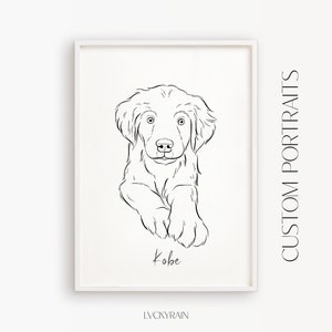 Custom Line Drawing Pet Portrait, Pet Sketch From Photo, Custom Line Art, Pet Portrait Drawing, Dog Outline, Dog Tattoo