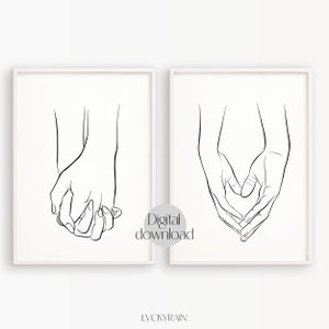 Holding Hands Line Art Print Set of 2, Hands Line Drawing Print, Couple Hands Poster Set, Minimal Decor, Couple Gift