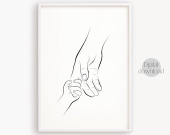 Father and Son Line Art Print, Minimalist Dad and Child Hand Drawing (Digital Download)