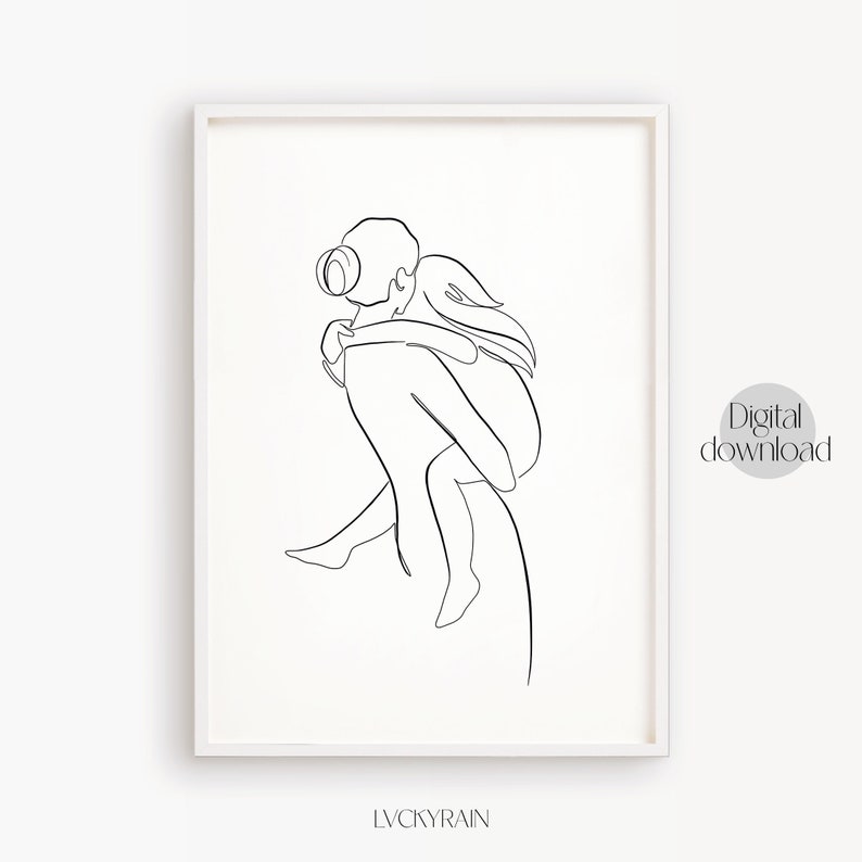 Mom And Baby Print, Mothers Day Gift, Nursery Wall Decor, Mother and Son Print, Line Art Print, Family Line Drawing image 1