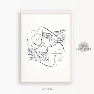 Lesbian Art Print, Couple Line Art, Lesbian Anniversary Gift, Lesbian Love Gifts, Lesbian Wedding Gift, Gay Art Print