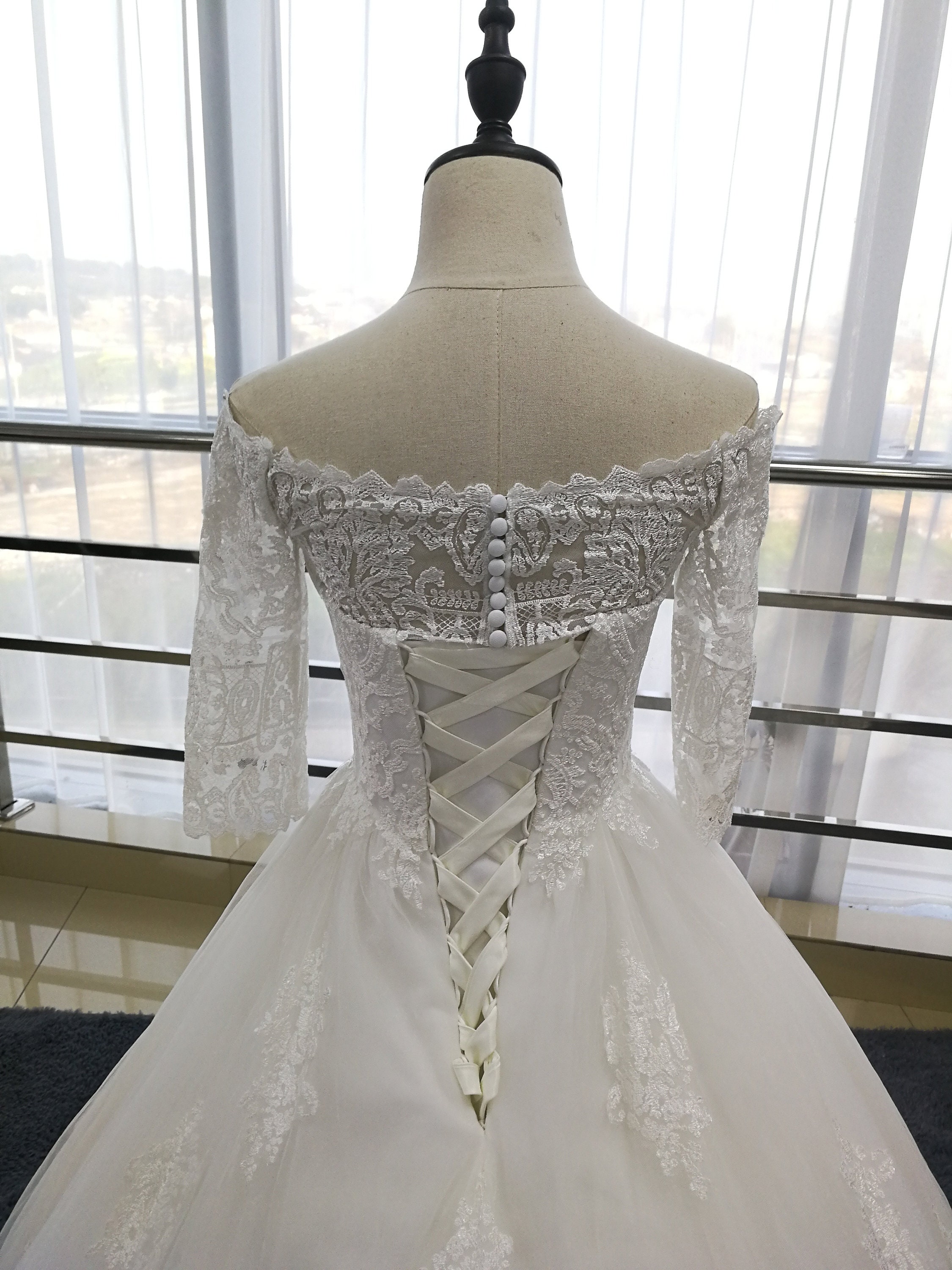 Lace Wedding Dress, off Shoulder Dress, Milky White Delicate a Line