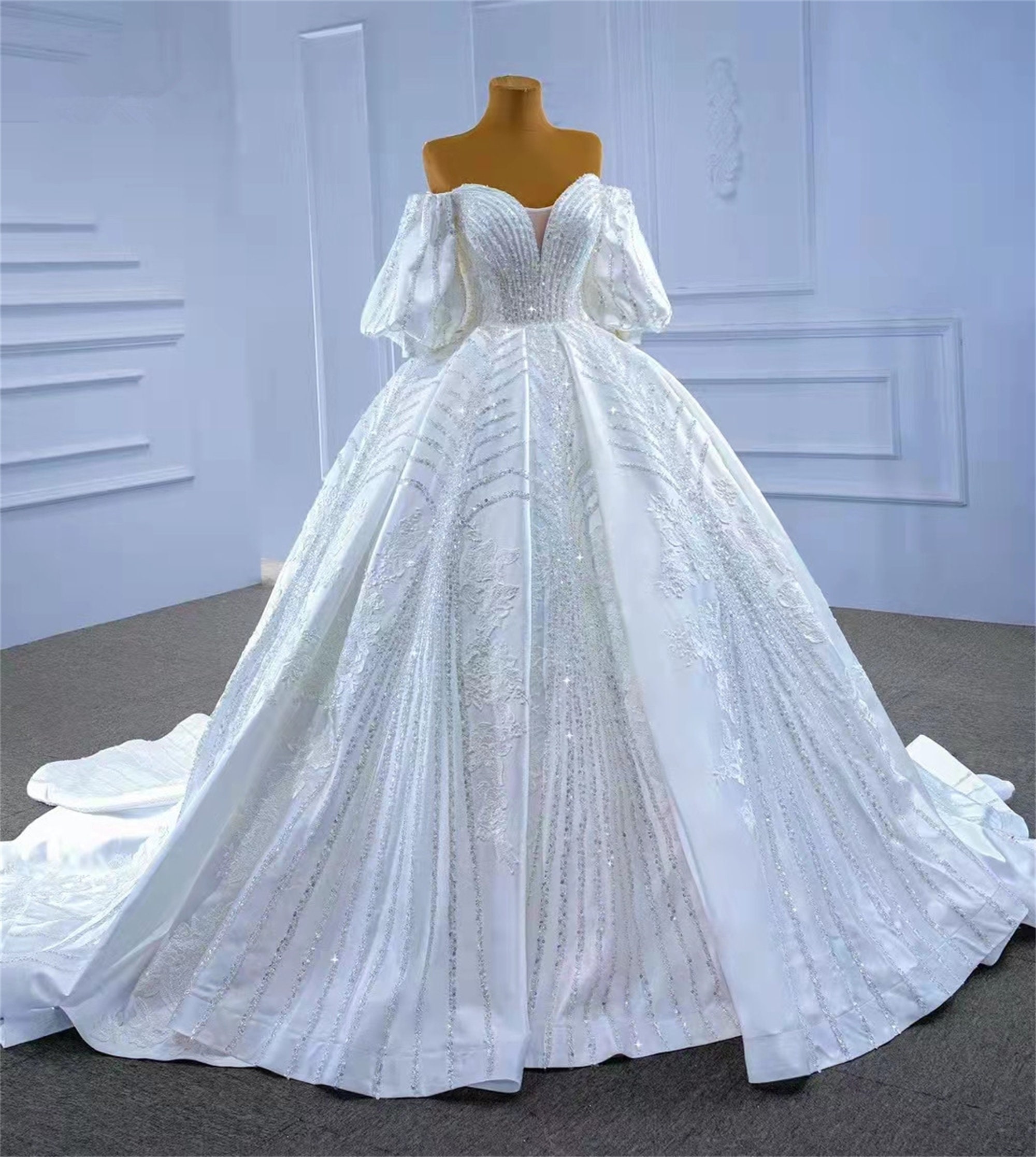 Princess Ball Gown Wedding Dress with Beading Sequins Lace Flowers main image 0