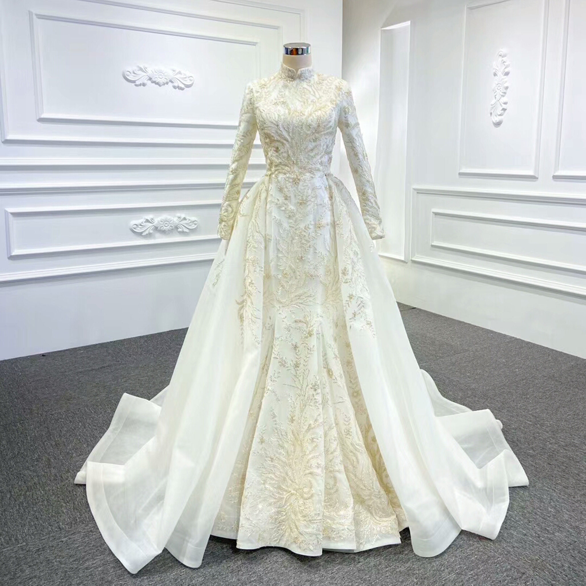 Muslim Wedding Dress With Detachable Train Elegant Wedding Etsy