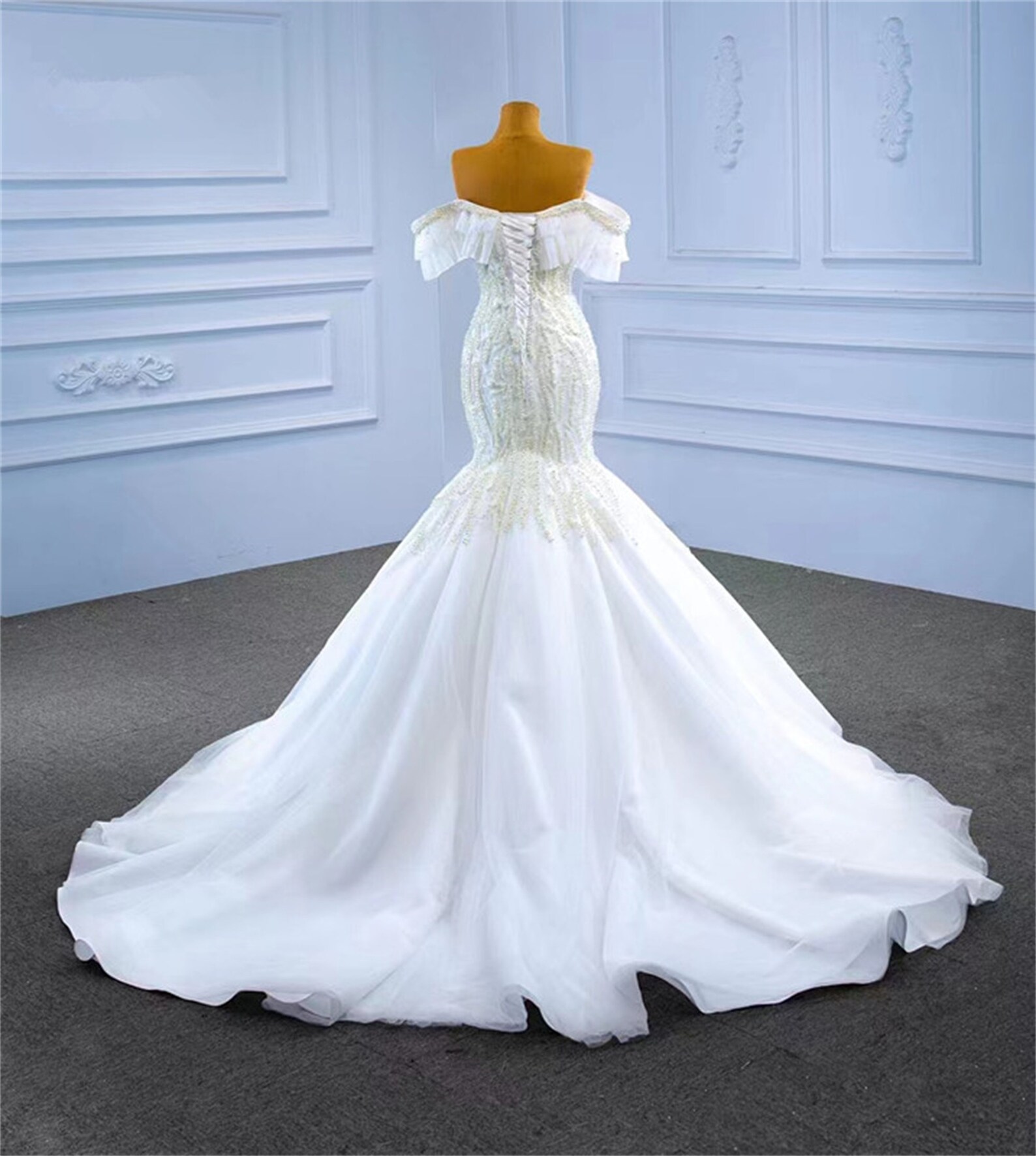 Luxury Pearls Beads Wedding Dresses off Shoulder Satin Etsy