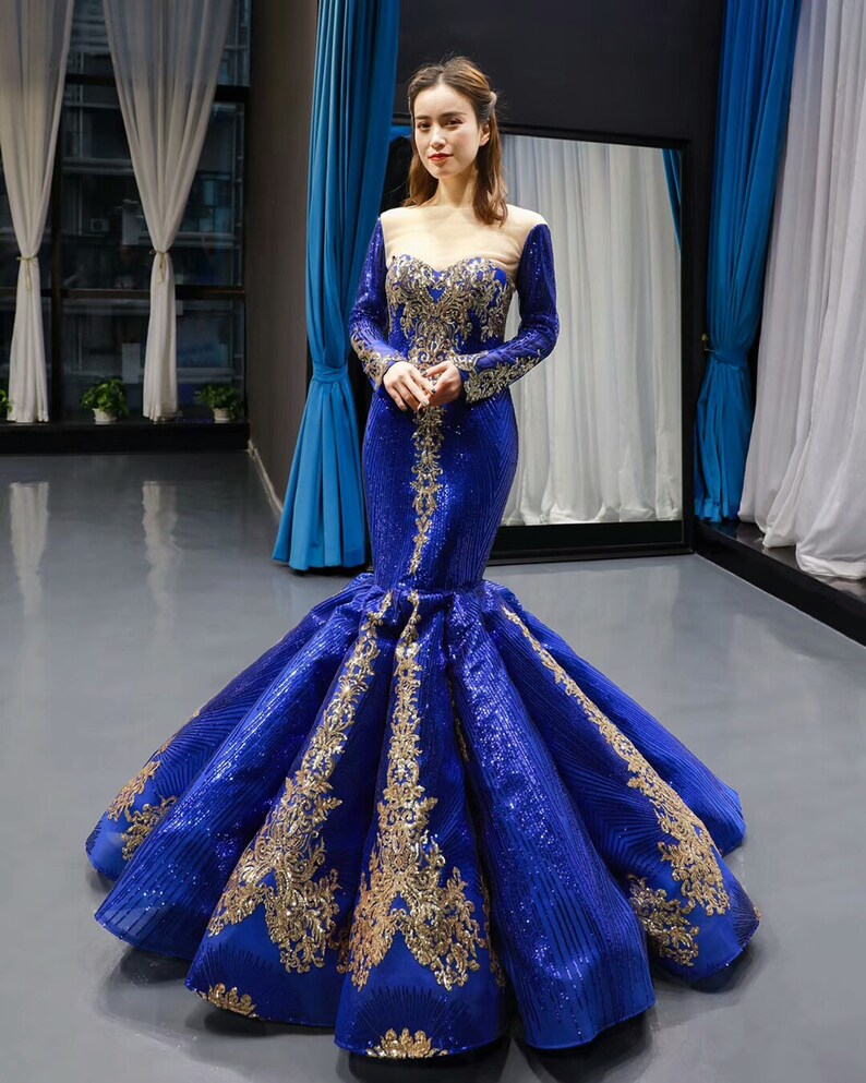 Glamorous Sequins Mermaid Evening Dress Slit With Detachable Sleeve