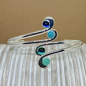 Blue wave fused glass bangle/cuff