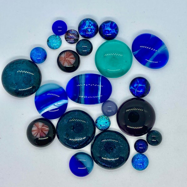 Mixed fused glass cabochons blues and purples