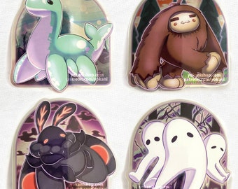 Cryptid Cuties: pegatinas de vinilo con efecto espejo: Bigfoot, Nessie, Fresno Nightcrawlers, Mothman
