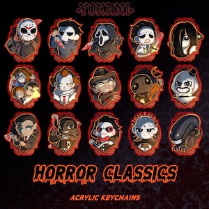 HORROR CLASSICS: Cute Slasher Acrylic Keychain Charms- Michael Myers, Jason Voorhees, Jigsaw, Billy the Puppet, Freddy Krueger and more!