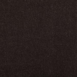 May include: Close-up of a dark brown fabric with a subtle, textured weave. The material appears to be a dense textile, possibly denim or a similar sturdy cloth. The color is a deep, solid shade.
