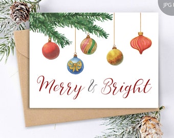 Druckbare Weihnachtskarte, fröhlich und hell, Feiertagskarte, Weihnachtsschmuckkarte, festliche Karte