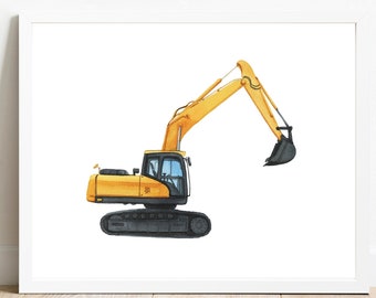 Excavator Print, Tracked Excavaror,  Transport Prints, Boy Nursery Decor,  Printable Wall Art, Kid Room Decor, Watercolor Print