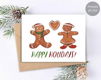 Printable Christmas Card, Gingerbread Holiday Card, Cute Holiday Greetings Cards, Happy Holidays cards