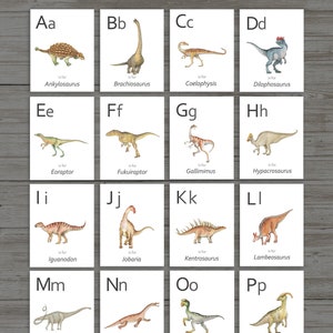 Dinosaur  Flash Cards, Printable ABC Cards, Alphabet Cards, Nursery decor, Learning Home School,Preschool