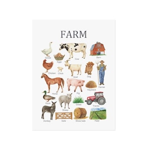 Shipped_Educational Farm Classroom, Animales de granja, Aprendizaje en la escuela en casa, Póster preescolar, Impresión en casa