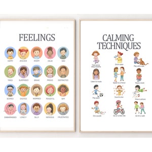 Set of 2 Calming Strategies, Feelings Poster, Educational Posters, Emotions Chart, Kids Room Deco, Homeschool Decor, Emotions poster, image 1