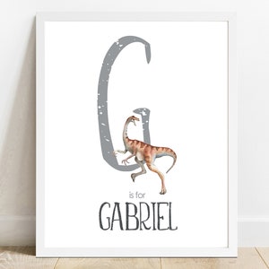 Personalized Name Print, Gallimimus Dinosaur  Printable, KIds Room Art, Custom Name, Nursery Decor, Bedroom Print, Name Sign