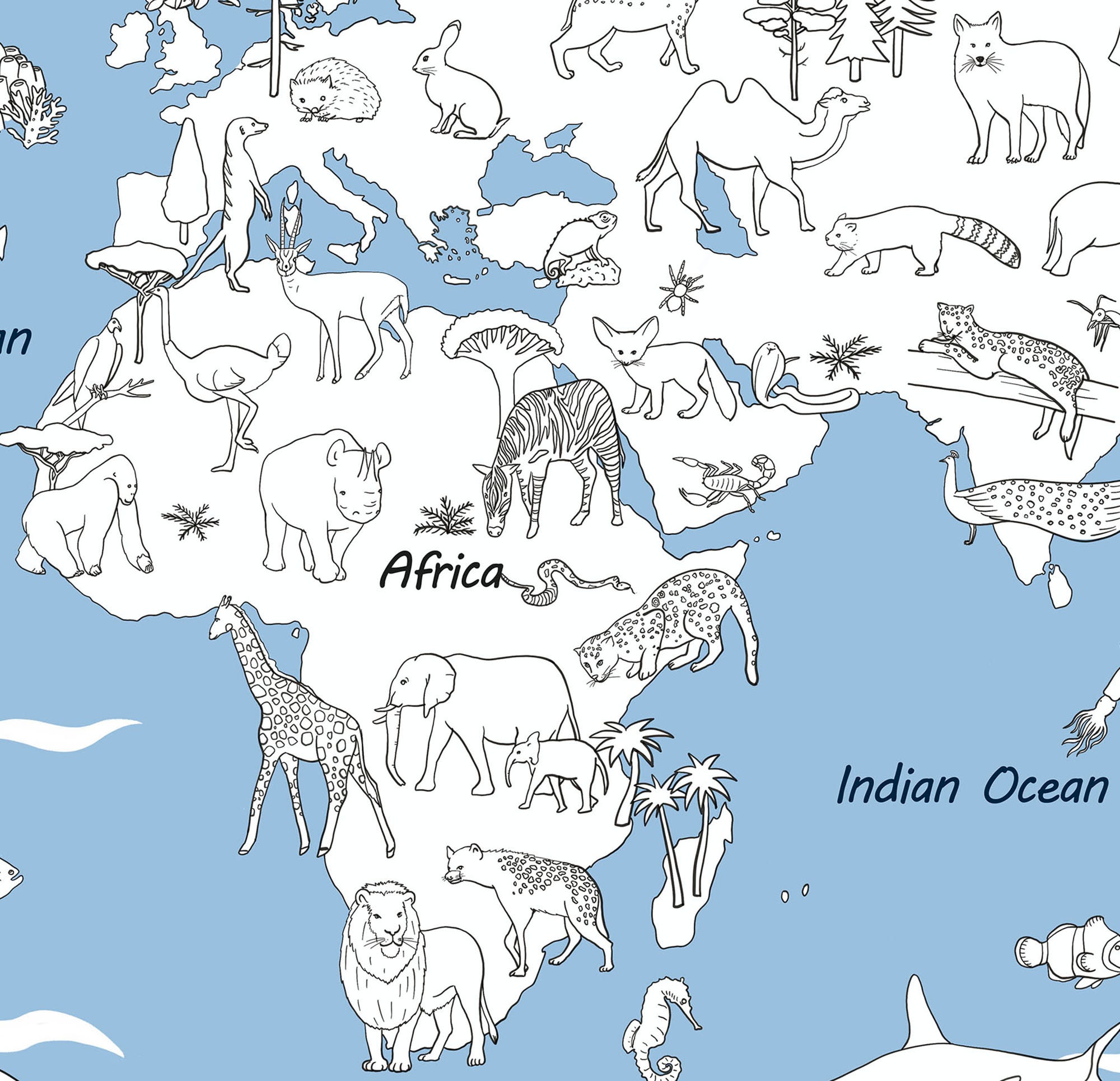 Large Map Animals World Map Colouring Printable Kids World - Etsy