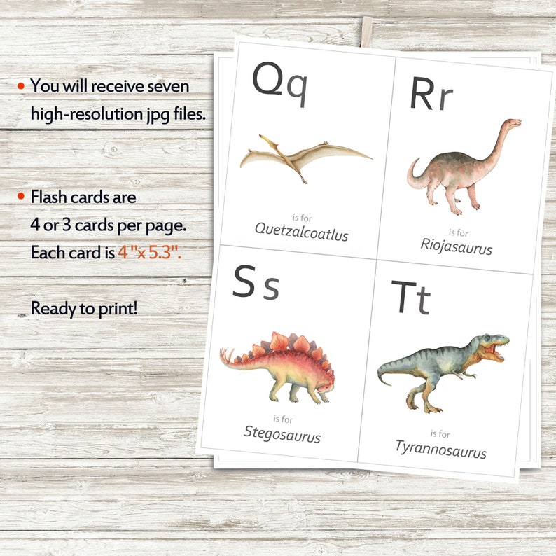 Dinosaur Flash Cards Printable ABC Cards Alphabet Cards - Etsy