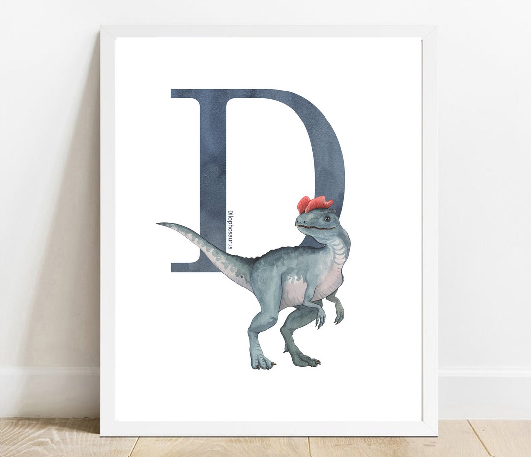 Letter D Dilophosaurus, Dinosaur Watercolor Prints, Nursery Wall Art ...