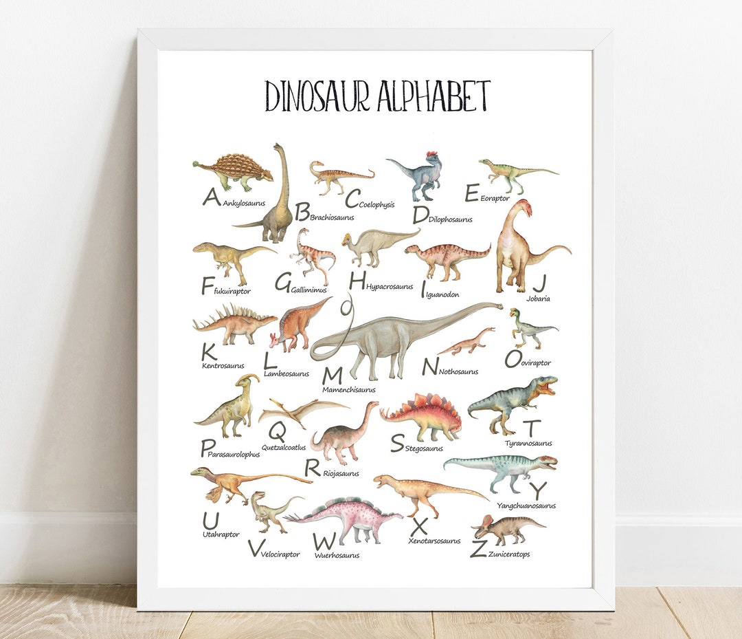 Dinosaur Alphabet, ABC Poster, Kids Children Learning, Nursery Decor