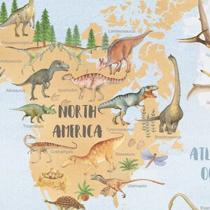 Dinosaur World Map, Dinosaur Wall Art, Kids World Map Print, Nursery ...