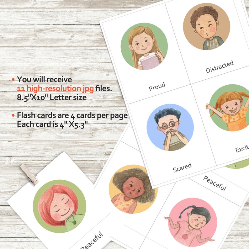 Emotion Flash Cards: Kids Feelings, Homeschool Decor (digital Download ...
