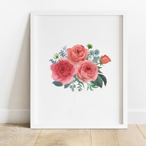 Arte mural con ramo floral, decoración floral para habitación infantil, descarga instantánea de arte imprimible