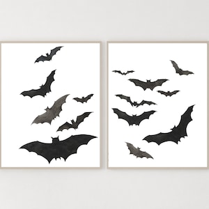 Halloween Poster set of 2,Halloween Print, Halloween Decor, Bats Print, Printable Watercolor,Instant Download, Printable Halloween Art