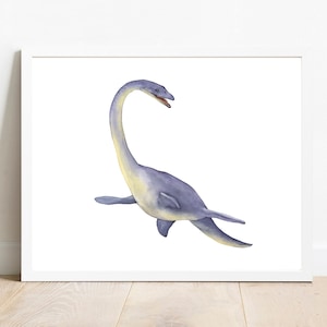 Plesiosaur Dinosaur Watercolor Print: Nursery Wall Art (Digital Download)