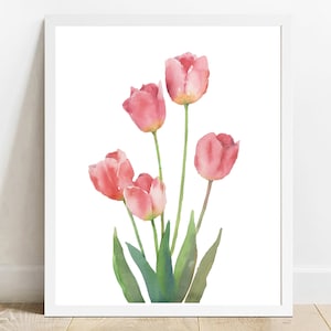 Tulip Painting Wall Art,  EasterTulip Art, Botanical Wall Print, Spring Tulip Print, Watercolor Painting Print, Easter Decor