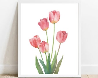 Tulip Painting Wall Art,  EasterTulip Art, Botanical Wall Print, Spring Tulip Print, Watercolor Painting Print, Easter Decor