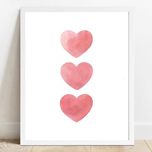 Pink Watercolor Hearts Print: Valentine&#39;s Day Decor (Digital Download)
