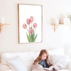 Pink Tulip Print Set of 3, Tulip Printable Wall Art, Spring Wall Art ...