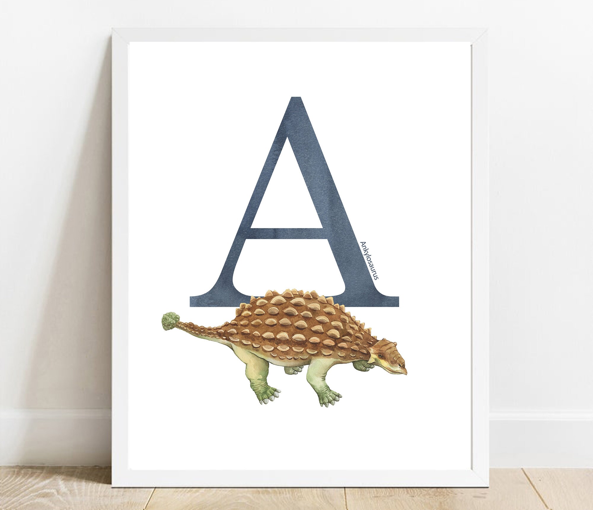 Letter A Ankylosaurus Dinosaur Watercolor Prints Nursery | Etsy