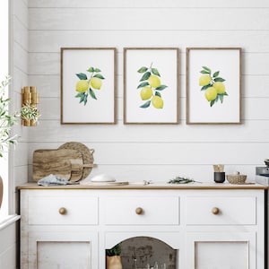 Set of 3 Lemon  Printable Wall Art , Watercolor Botanical Prints, Lemons Branch Print, Fruit Watercolor, Kitchen Decor