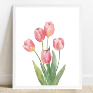 Pink Tulip Print, Tulip Printable Wall Art, Spring Wall Art, Flower Poster, Spring Tulip Print, Easter Wall Decor, Botanical Wall Print