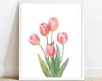 Pink Tulip Print, Tulip Printable Wall Art, Spring Wall Art, Flower Poster, Spring Tulip Print, Easter Wall Decor, Botanical Wall Print