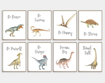 Set of 8 Dinosaur Watercolor Prints, Dinosaur Poster, Dinosaur Printables Wall Art,Kids Room Decor,Boys Room Wall Decor
