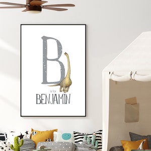 Personalized Name Print, Brachiosaurus Dinosaur Printable, KIds Room Art, Custom Name, Nursery Decor, Bedroom Print, Name Sign image 4