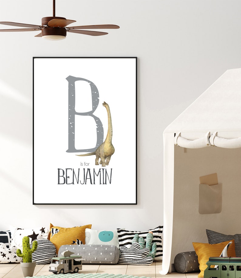 Personalized Name Print, Brachiosaurus Dinosaur Printable, KIds Room Art, Custom Name, Nursery Decor, Bedroom Print, Name Sign image 4