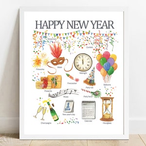 Happy New Year Druckbare Wandkunst, Winter Poster, Kinder Kinder Lernen Malerei Poster, Kinderzimmer Deko, Lernen Home Schule
