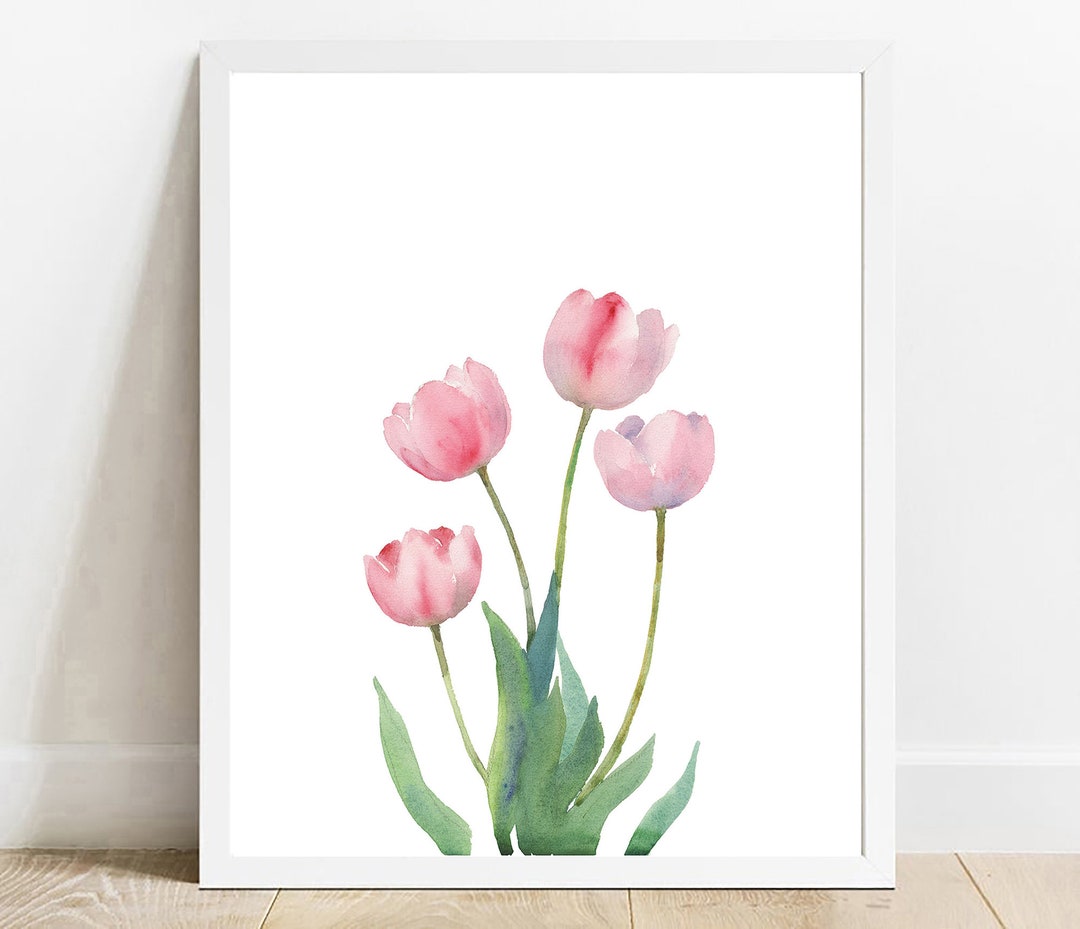 Pink Tulip Watercolor Print: Spring Botanical Wall Art (digital ...