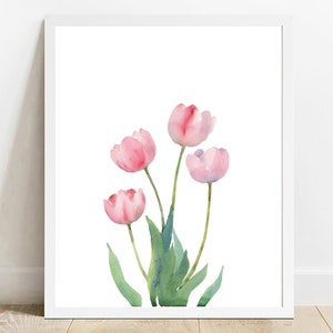 Pink Tulip Print, Tulip Printable Wall Art, Spring Wall Art, Flower Poster, Spring Tulip Print, Easter Wall Decor, Botanical Wall Print
