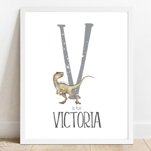 Personalized Name print ,Velociraptor Dinosaur Printable, Name Dinosaur KIds Room Art, Custom Name, Nursery Decor,Bedroom Print, Name Sign