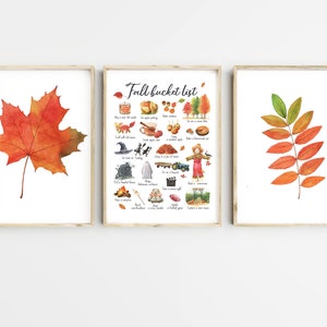 Juego de arte de la pared de otoño de 3, lista del cubo de otoño, arte de la pared imprimible de otoño, cartel de otoño, decoración de otoño, cartel de otoño, lista de otoño para hacer, hojas de otoño de arce